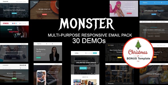 MONSTER v1.0 – Multipurpose Responsive Email Pack with online Stampready & Mailchimp Builders Access